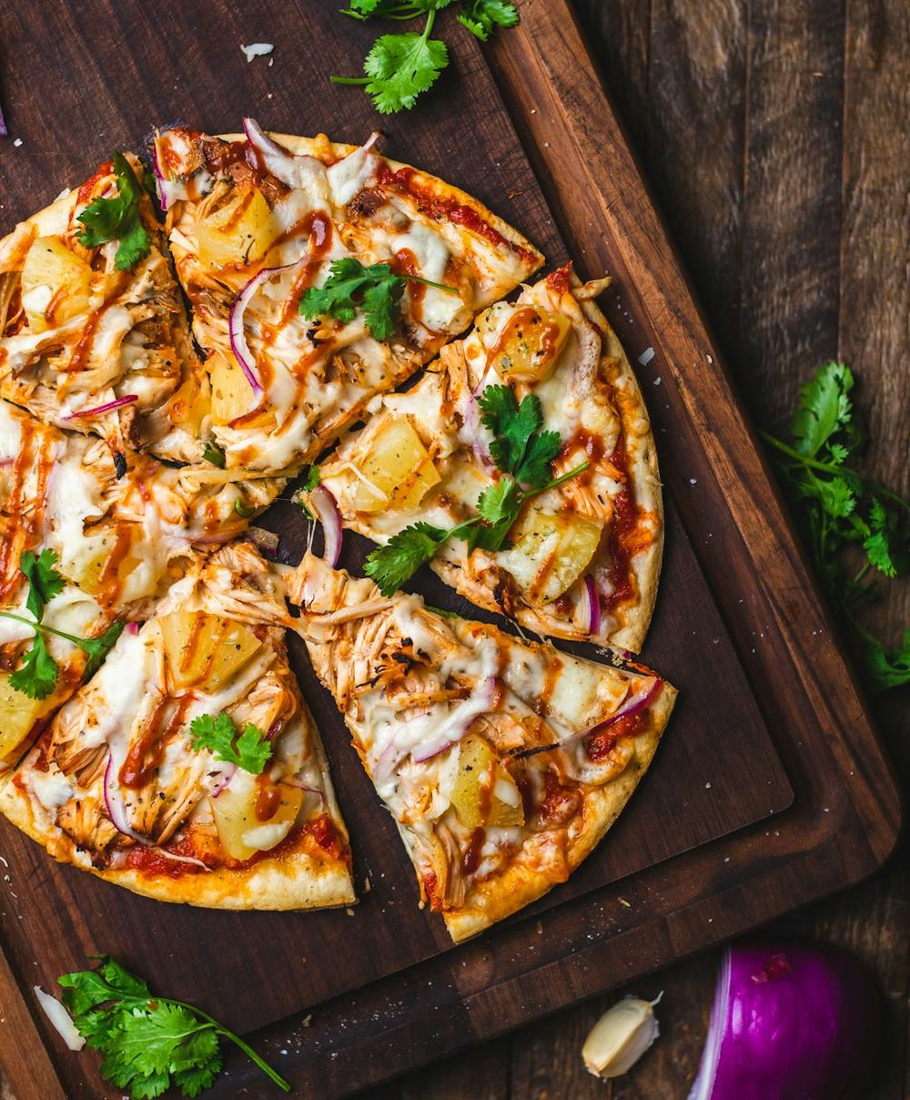 Freshly prepared pizza at Santini's